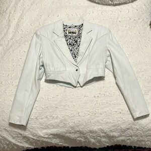 Cache White Leather Cropped Jacket
